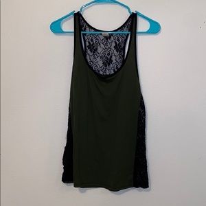 Green tank top with lace accents